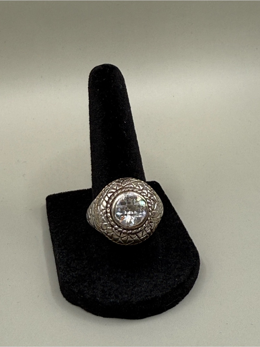 925 Sterling Silver-Tone Clear Stone Statement Ring - Unisex Jewelry
